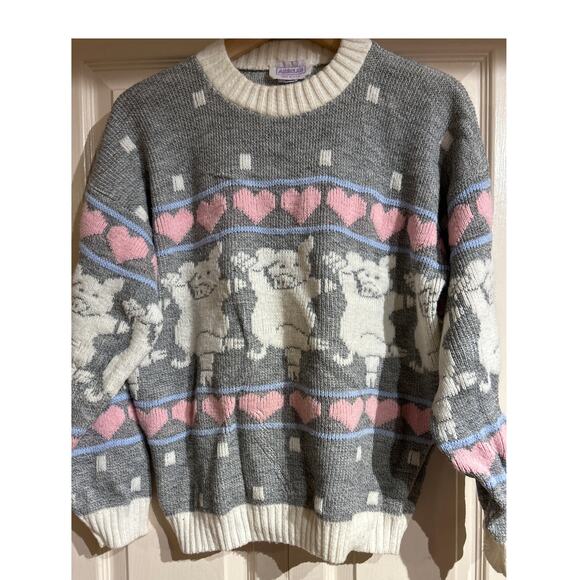 Vintage Arielle Dancing Pigs and Hearts Crew Neck Sweater - Picture 1 of 5